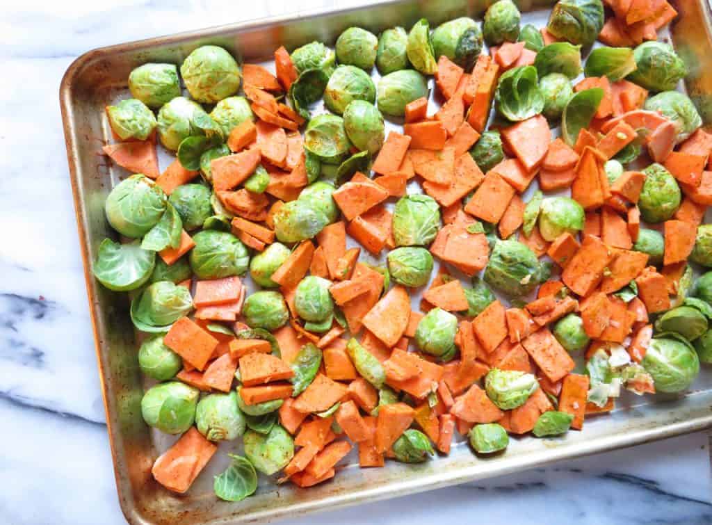 Roasted Sweet Potato and Brussels Sprouts - The Toasted Pine Nut