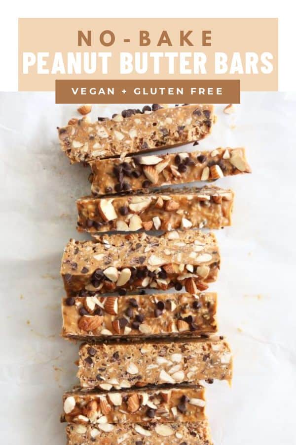 The best no bake bars ever!! These creamy crunchy peanut butter bars are perfect for breakfast, dessert, and snacking in between! thetoastedpinenut.com #thetoastedpinenut #peanutbutter #granolabars #vegan #glutenfree #dairyfree #snack