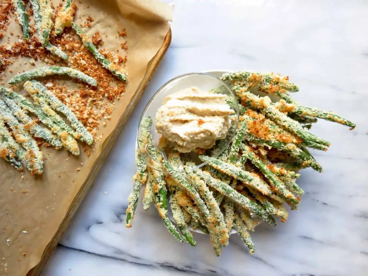 Coconut Crusted Green Beans with Garlic Cashew Dip