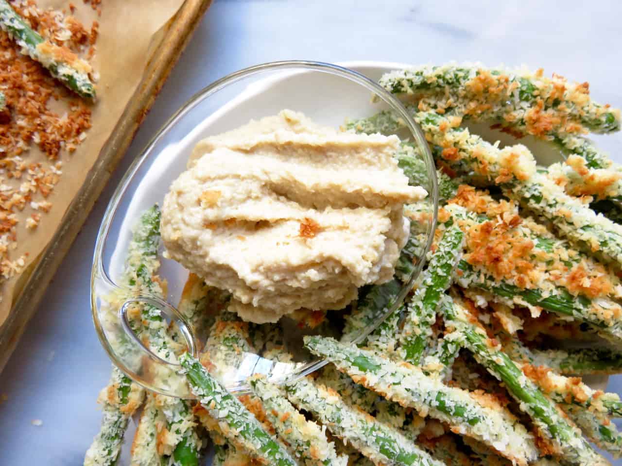 Coconut Crusted Green Beans + Cashew Dip