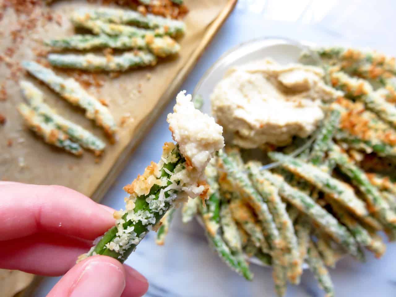 Coconut Crusted Green Beans + Cashew Dip