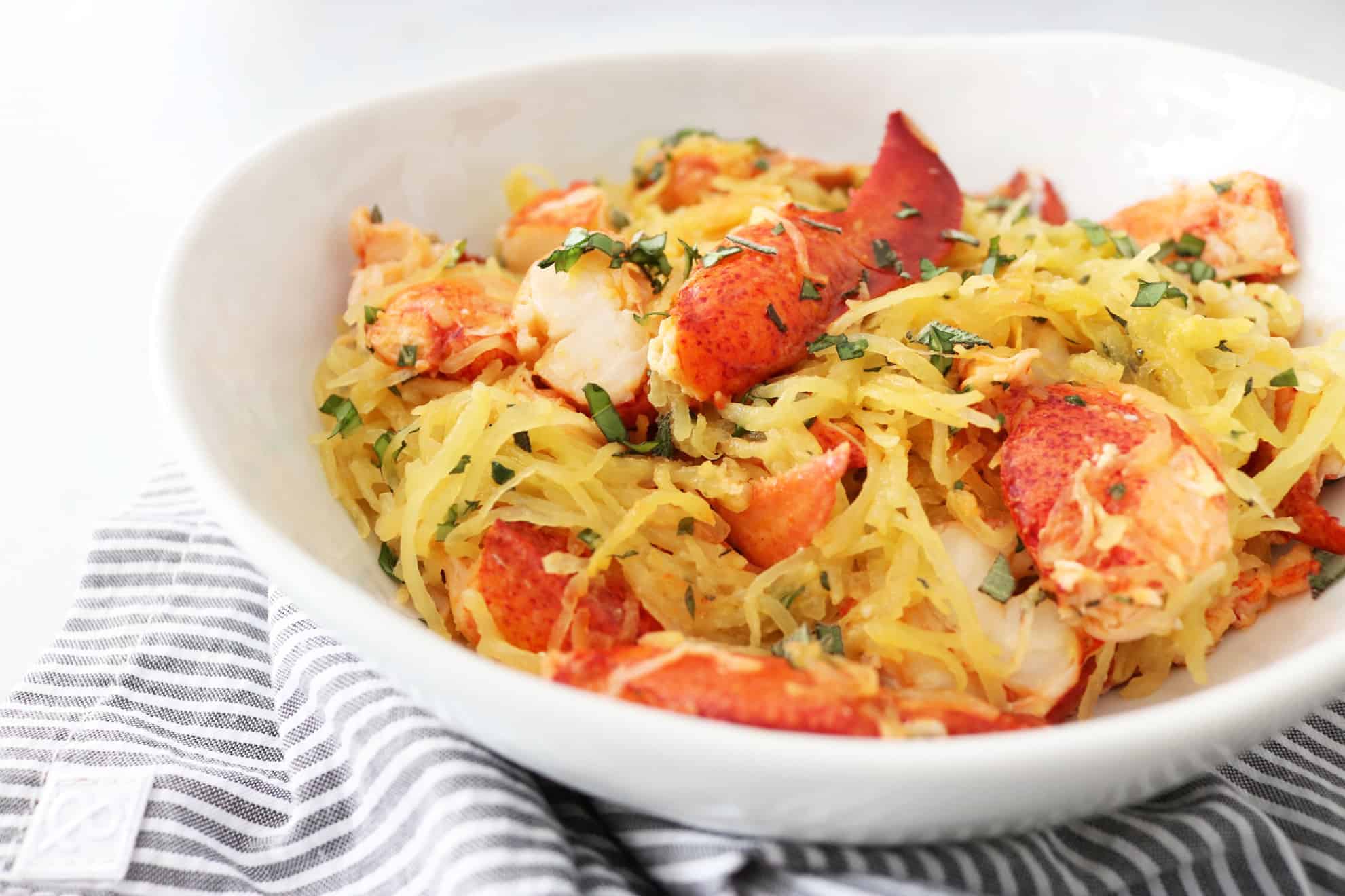 Spaghetti Squash with Garlic Herbed Butter + Lobster