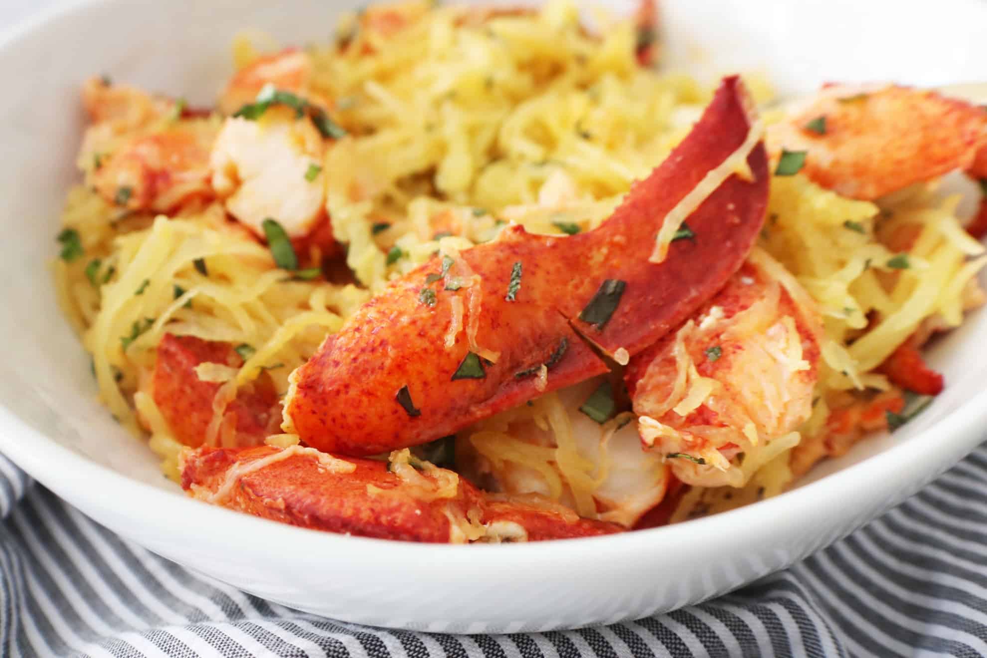 Spaghetti Squash with Garlic Herbed Butter + Lobster