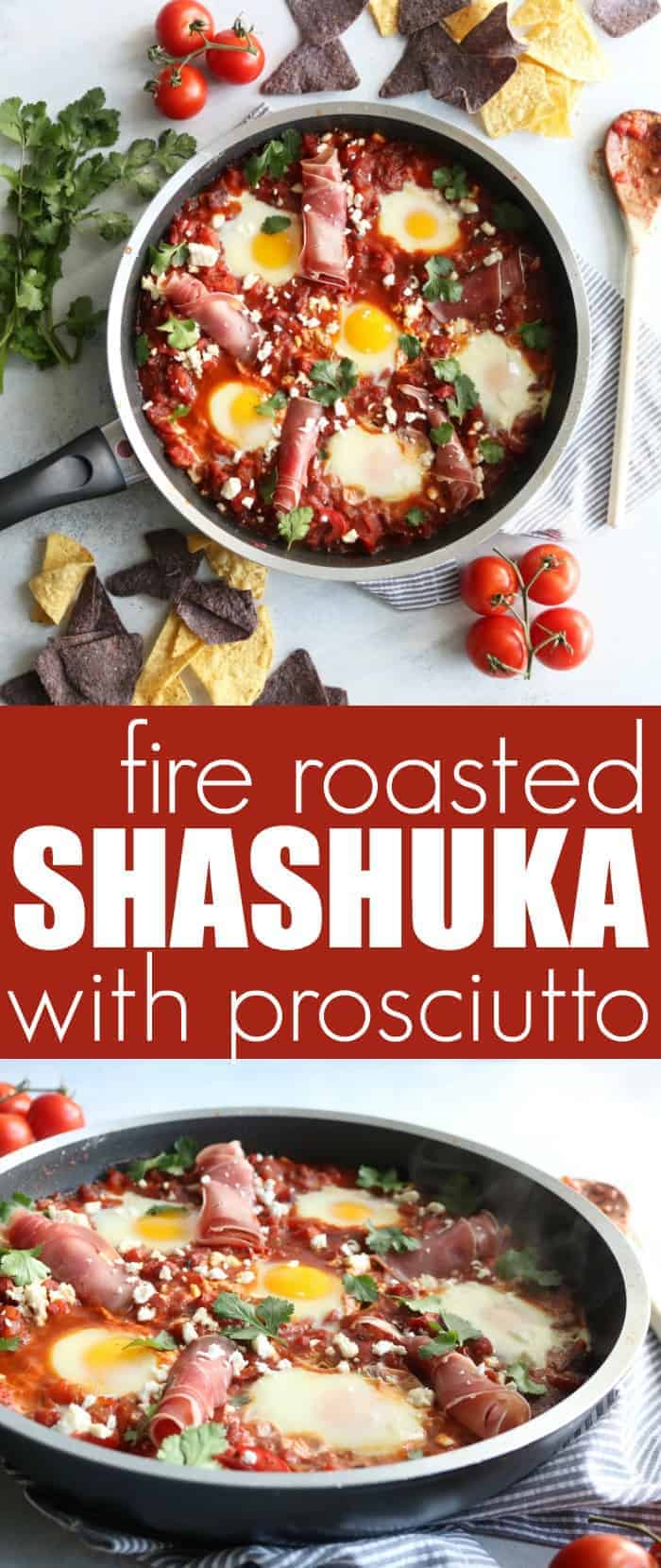 Love this family-style fire roasted shashuka with prosciutto and feta! It's such and easy and delicious recipe great for the whole family! thetoastedpinenut.com #breakfast #brunch #shashuka #glutenfree