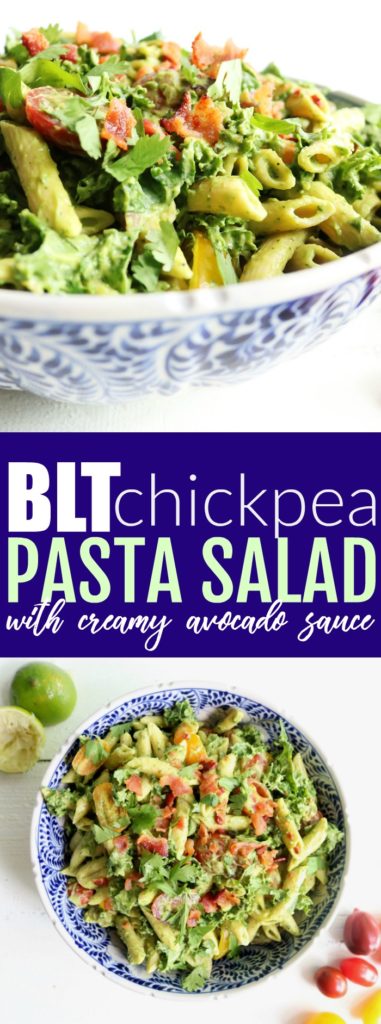 BLT Chickpea Pasta Salad + Creamy Avocado Sauce
