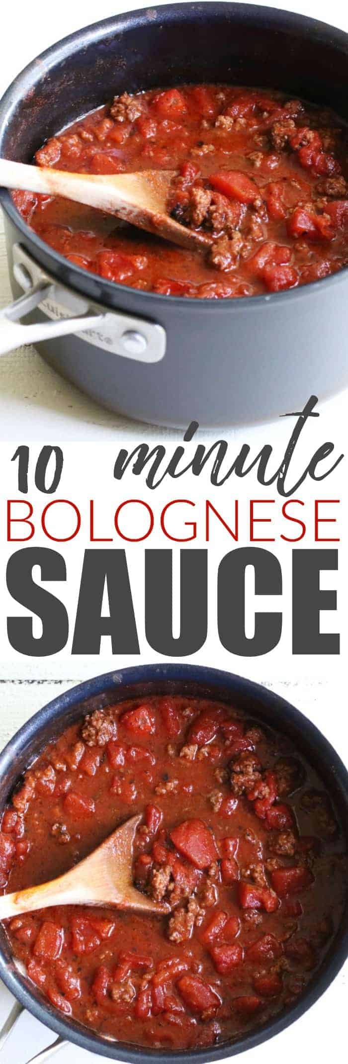 Delicious low carb + paleo chunky bolognese sauce that comes together in 10 minutes! Serve it on top of zoodles or spaghetti squash and enjoy!! thetoastedpinenut.com #meatsauce #bolognese #paleo