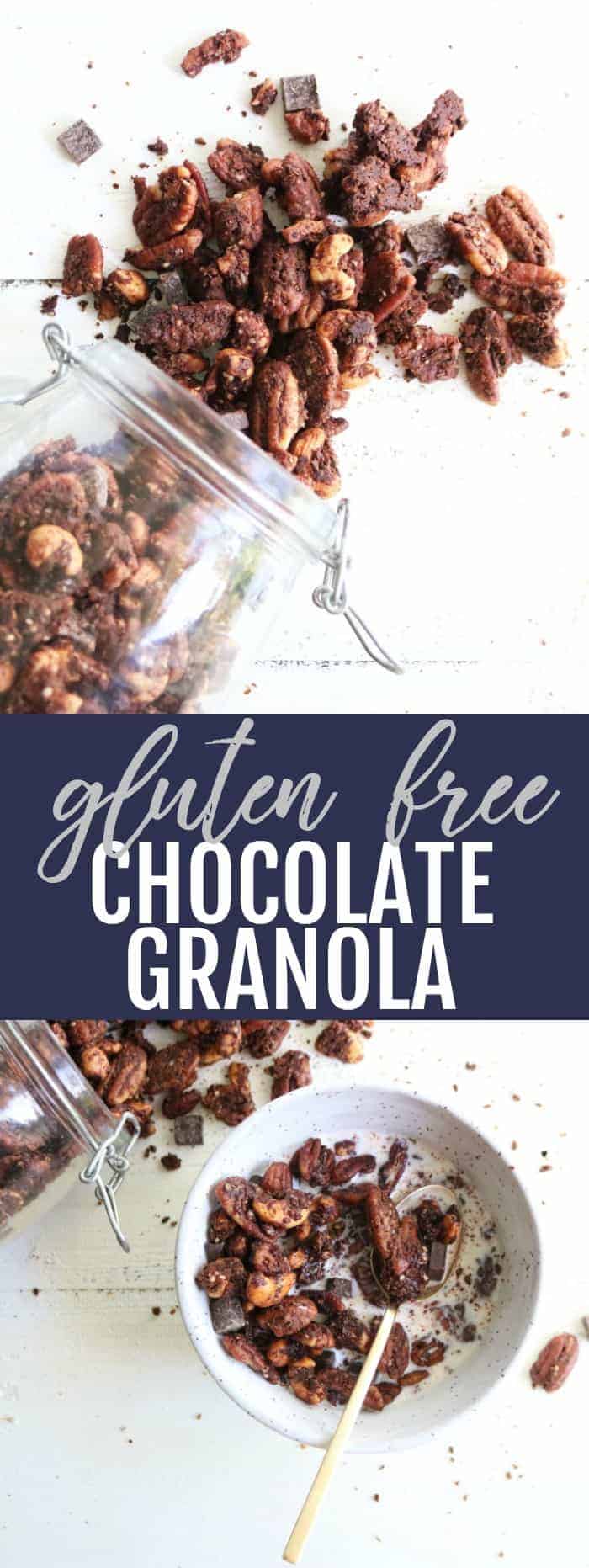 Easy and delicious recipe for homemade Gluten Free Double Chocolate Granola that is packed with protein and healthy fats but feels super indulgent! thetoastedpinenut.com