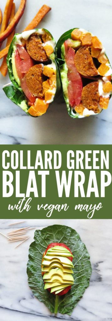 You will LOVE this Collard Green BLAT Wrap! Made with faux bacon, avocado, tomato, and vegan mayo wrapped in a collard green! low carb + gluten free + dairy free + paleo + vegan // thetoastedpinenut.com