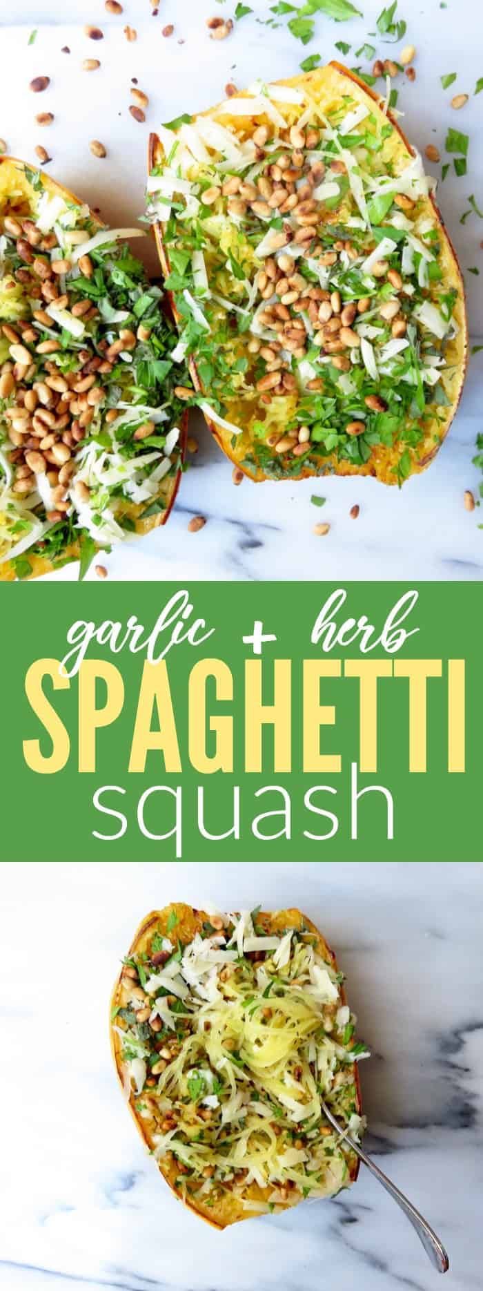 Really tasty low carb + gluten free Garlic + Herb Spaghetti Squash recipe that is so easy to make and filling!! I love how light and flavorful it is! thetoastedpinenut.com