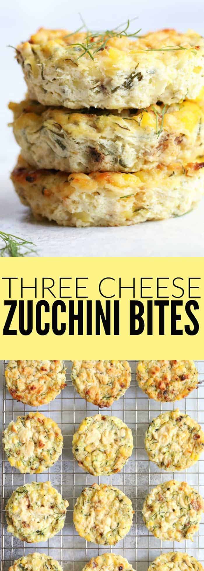 Flavorful Three Cheese Zucchini Bites that are low carb, gluten free, and so delicious! You'll love these little quiche tarts packed with summer veggies! thetoastedpinenut.com