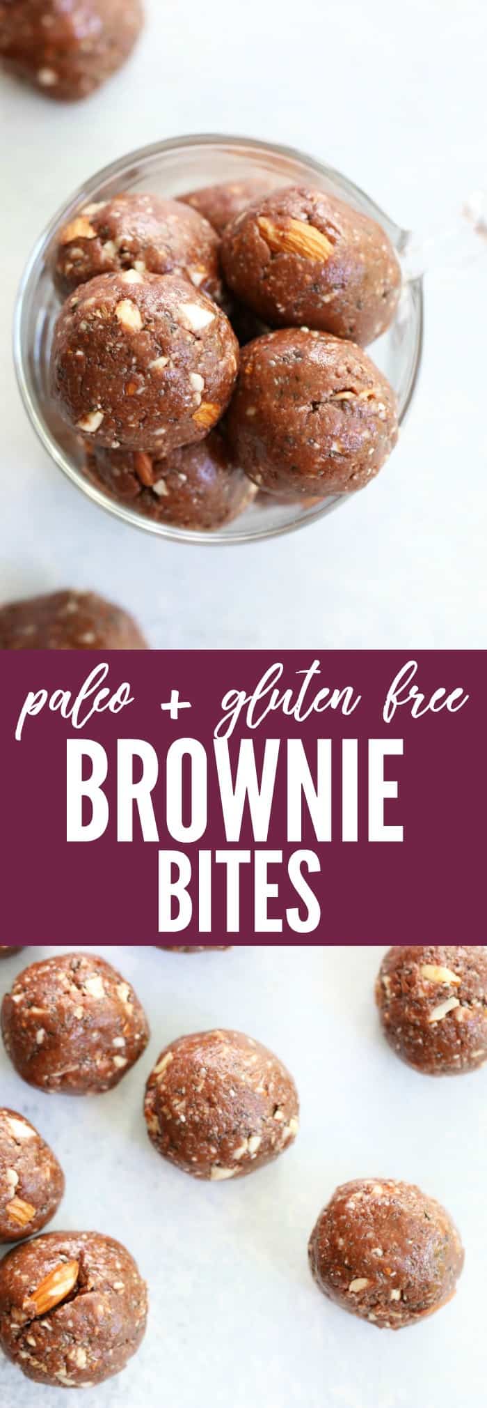 Really fun and delicious Paleo + Gluten Free Brownie Bites that are packed with protein + amazing for that afternoon hanger! Perfect snack to pack! thetoastedpinenut.com