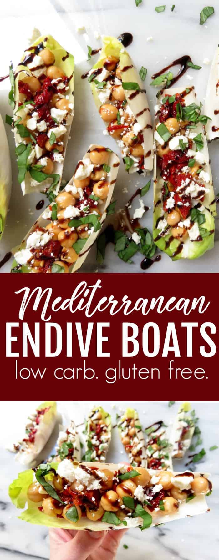 If you're looking for an light and fun appetizer, these low carb + gluten free Mediterranean Endive Boats are so delicious and flavorful! thetoastedpinenut.com