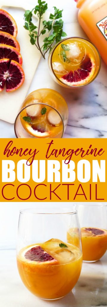 Really fun and fruity Honey Tangerine Bourbon Cocktail! Perfect for any summer gathering and made with the freshest juice and real ingredients. thetoastedpinenut.com
