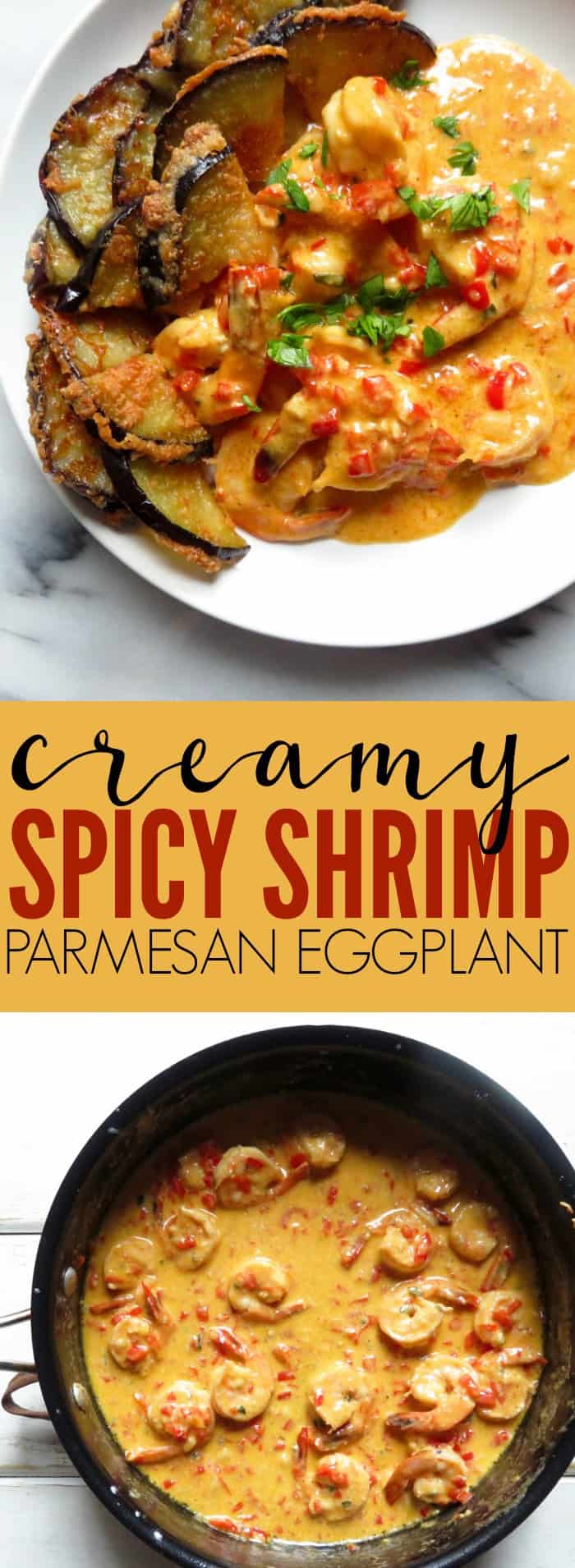 Obsessed with this Creamy Spicy Shrimp + Parmesan Eggplant!! Such a fun and decadent mix of flavors that are unexpectedly delicious! Low carb + gluten free! thetoastedpinenut.com