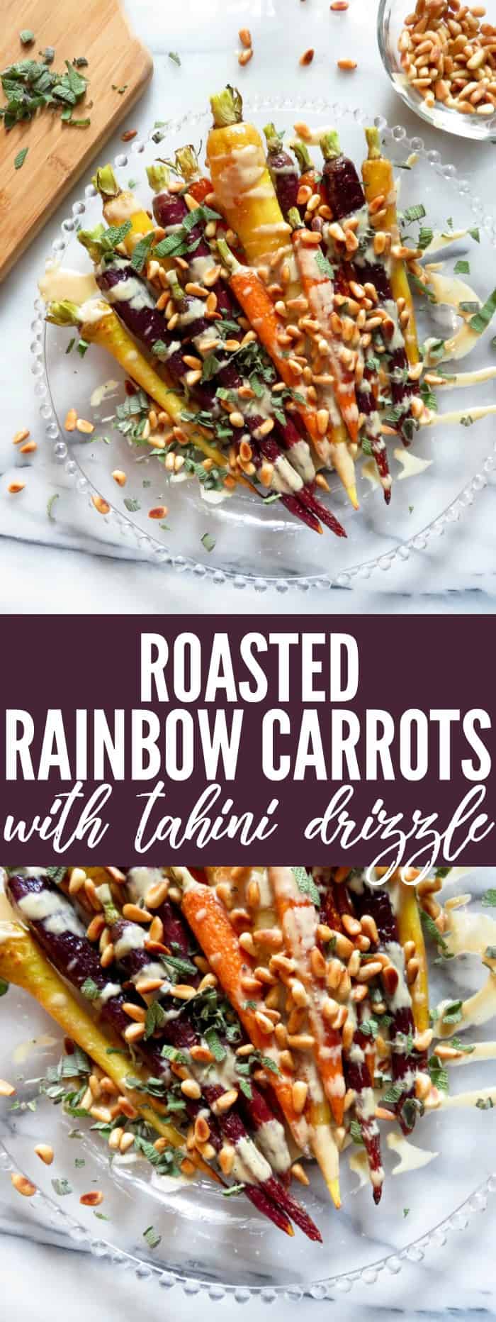 Easy peasy Roasted Rainbow Carrots with Tahini are perfect for your weeknight family dinners! They're so delicious and fun to eat! thetoastedpinenut.com #vegetables #glutenfree #weeknight meal