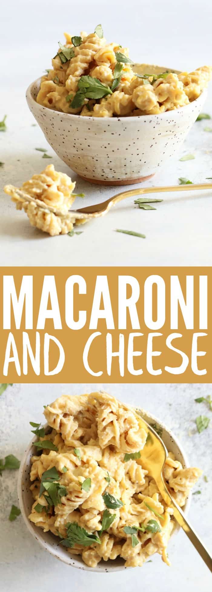 Macaroni + Cheese is an easy meal guaranteed to be a family favorite. It's made with chickpea pasta so it's lower carb compared to traditional pasta, gluten free, and vegan! thetoastedpinenut.com #glutenfree #dairyfree #macaroniandcheese #vegan