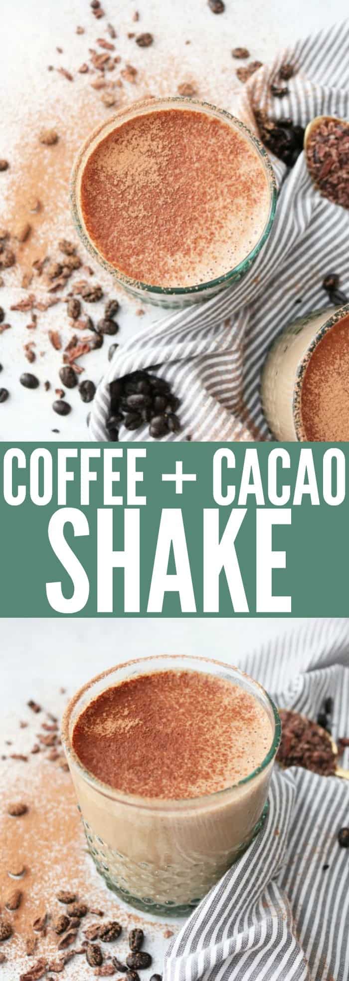 Delicious coffee and cacao shake! It's the perfect way to start your day, packed with protein and fiber and COFFEE!! Your new favorite breakfast treat! thetoastedpinenut.com #breakfast #smoothie #shake #paleo #glutenfree