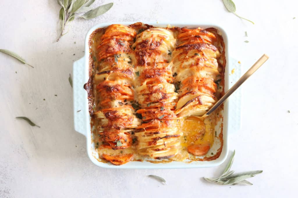 Garlic + Gruyere Sweet Potato Gratin - The Toasted Pine Nut