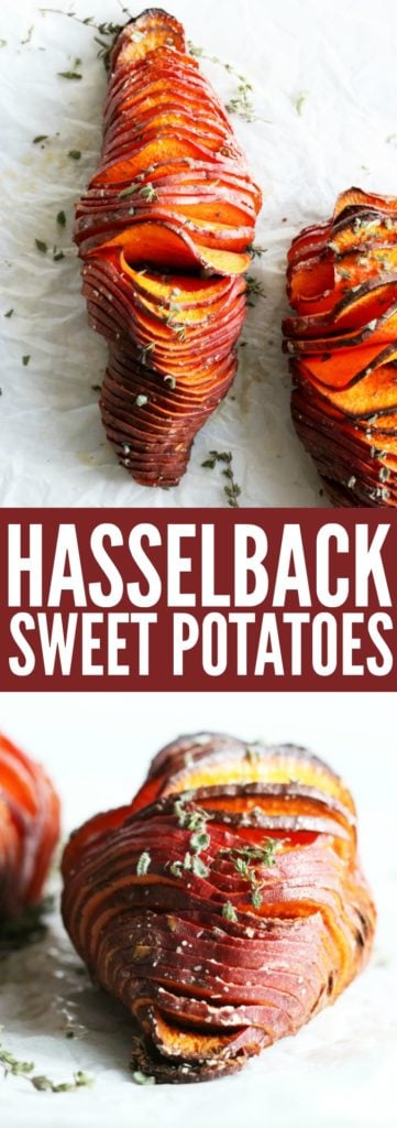 These Hasselback Sweet Potatoes are the perfect side dish that are easy enough for a weeknight dinner and pretty enough for a holiday celebration! thetoastedpinenut.com #hasselbackpotatoes #glutenfree #sidedish