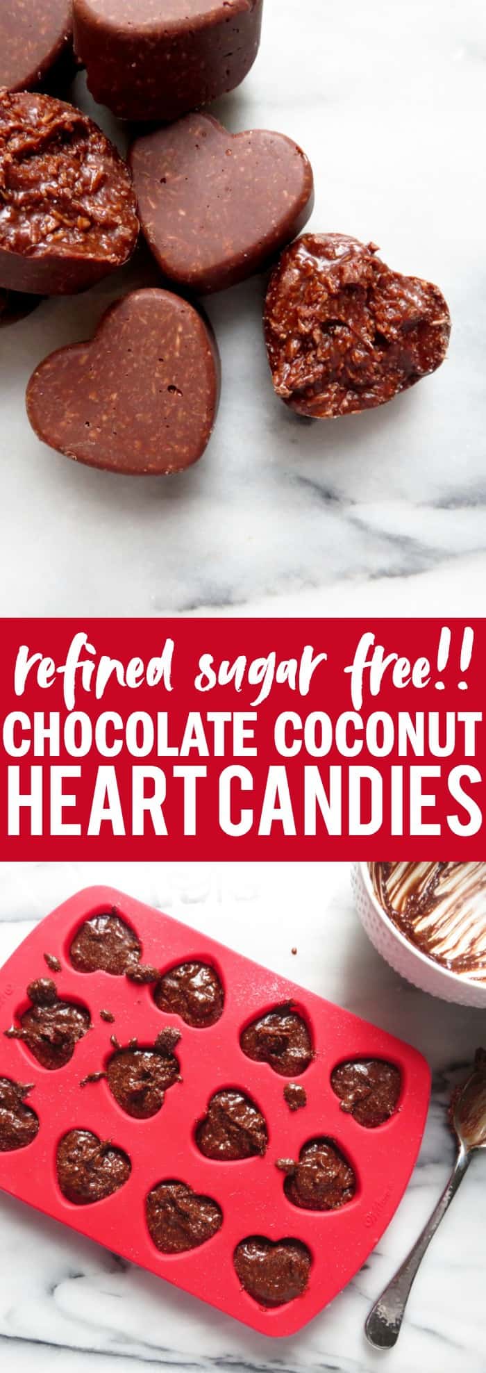 Deliciously sweet and crunchy Chocolate Coconut Heart Candies that make a perfect dessert to end the night or gift for a special someone!! thetoastedpinenut.com #sugarfree #valentinesday #homemade #candies #chocolate