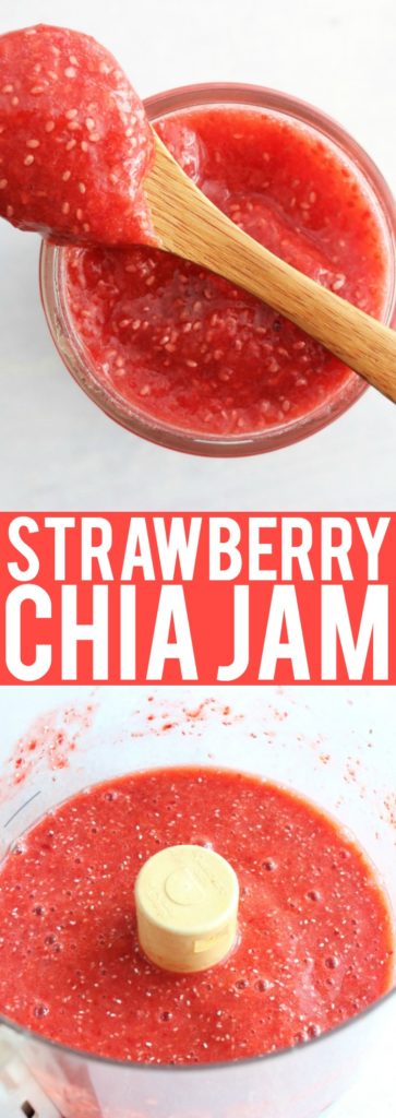 Easy peasy FOUR ingredient strawberry chia jam! So easy to make and refined sugar free!! #chiajam #chiaseeds #vegan #glutenfree #refinedsugarfree