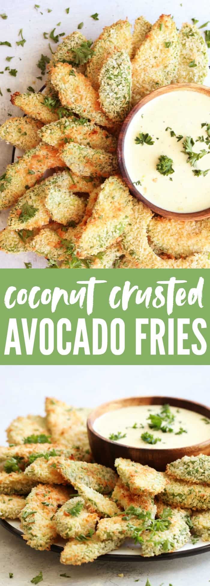 These Coconut Crusted Avocado Fries are such a fun and unexpected appetizer! Perfect gluten free and low carb recipe for your next party! thetoastedpinenut.com #glutenfree #paleo #healthy #lowcarb #appetizer