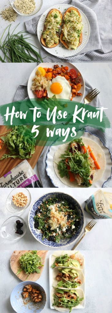 Probiotics are SO good for you and kraut is an awesome way to get some probiotics in your diet! Here are FIVE delicious ways to eat kraut! thetoastedpinenut.com #kraut #probiotics #recipe #healthygut