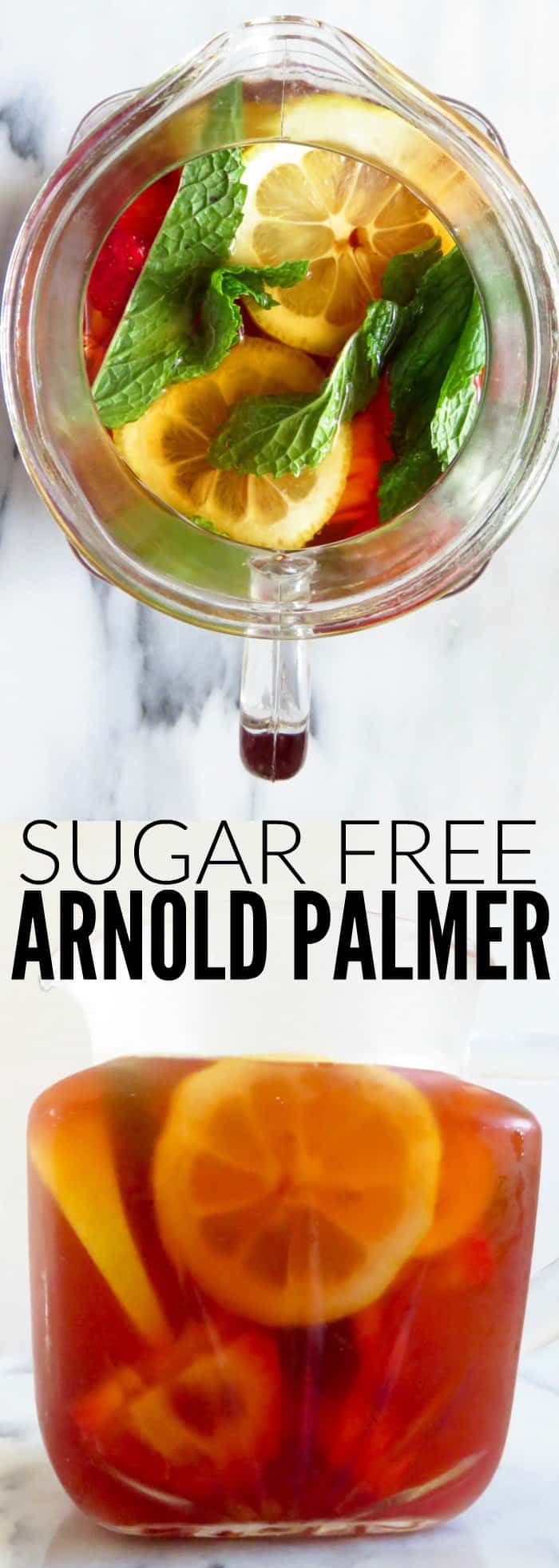Lighten up your favorite refreshing drink with this sugar free Arnold Palmer!! Get all your favorite lemon and tea flavors but keep it sugar free! thetoastedpinenut.com #sugarfree #arnoldpalmer #drink #beverage #lemonade #icedtea