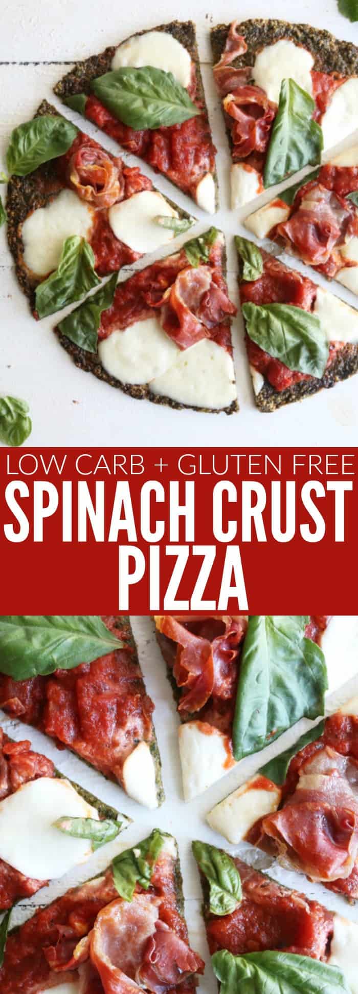 Obsessed with this Spinach + Kale Crust Pizza recipe! Get your extra serving of greens and indulge in pizza night without the guilt! thetoastedpinenut.com #lowcarb #glutenfree #spinach #kale #pizza