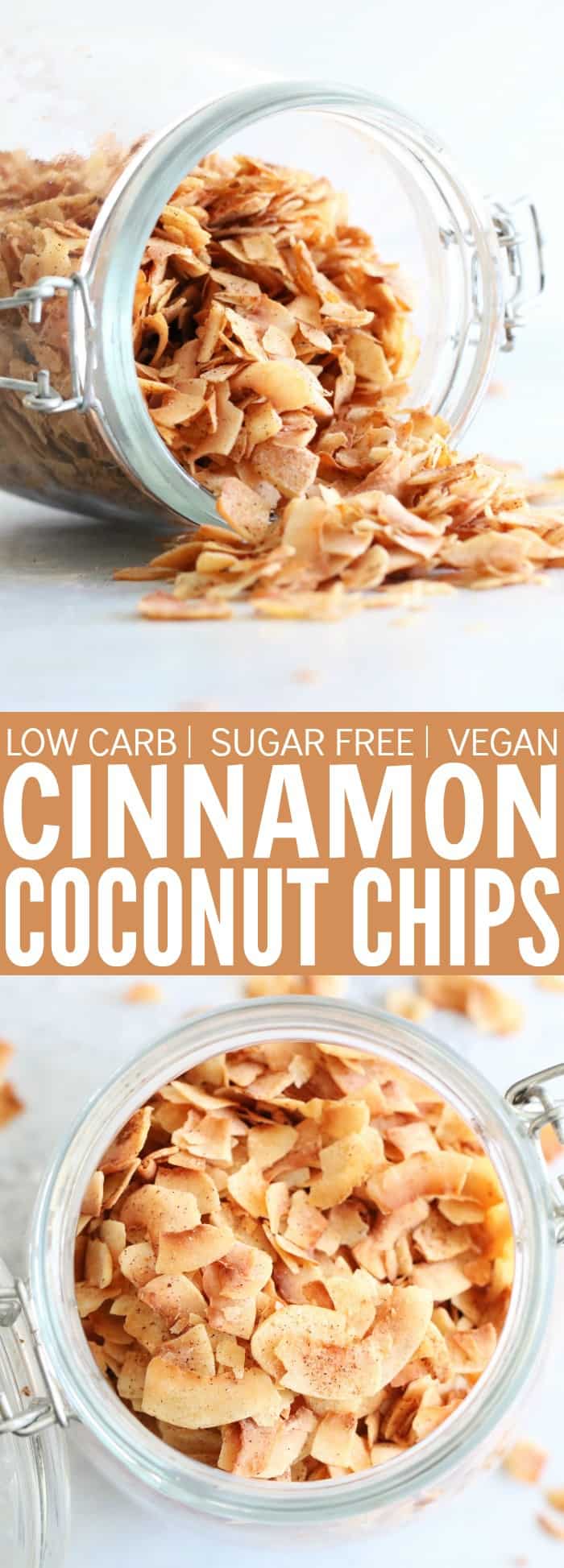These sweet Cinnamon Coconut Chips are the perfect snack or topping for your smoothie or ice cream! They refined sugar free, vegan, paleo, and gluten free! thetoastedpinenut.com #coconut #chips #glutenfree #dairyfree #paleo #snack #lowcarb #cinnamon #thetoastedpinenut