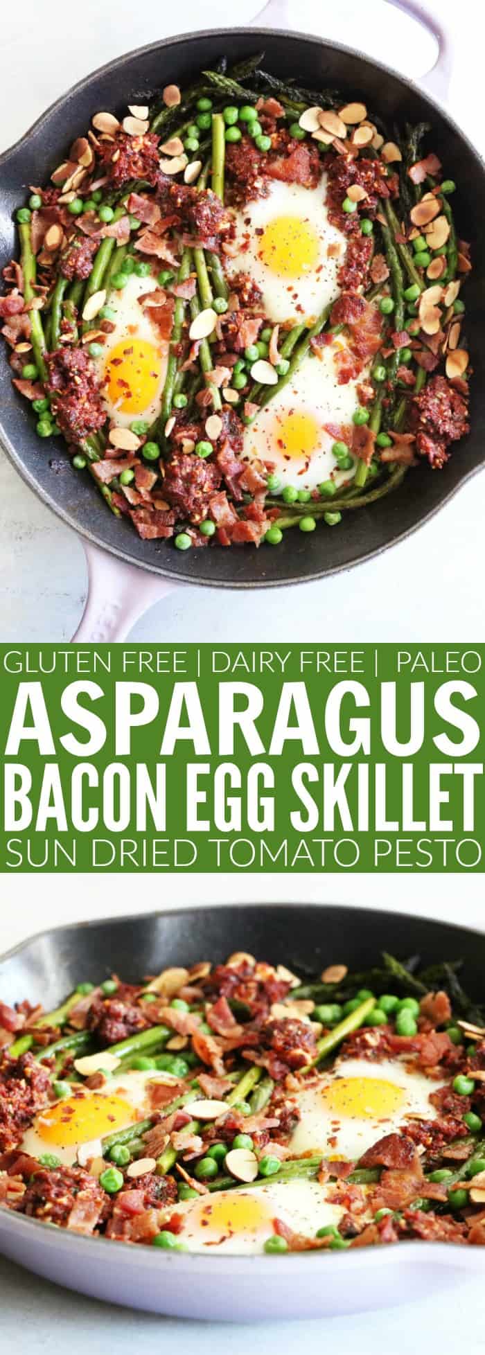 I hope you guys love this Asparagus + Egg Breakfast Skillet!! Loaded with tons of fun flavors, is gluten free, dairy free, paleo, and perfect for your next brunch!! thetoastedpinenut.com #glutenfree #dairyfree #paleo #breakfast #skillet #bacon #eggs #onepan #oneskillet #thetoastedpinenut