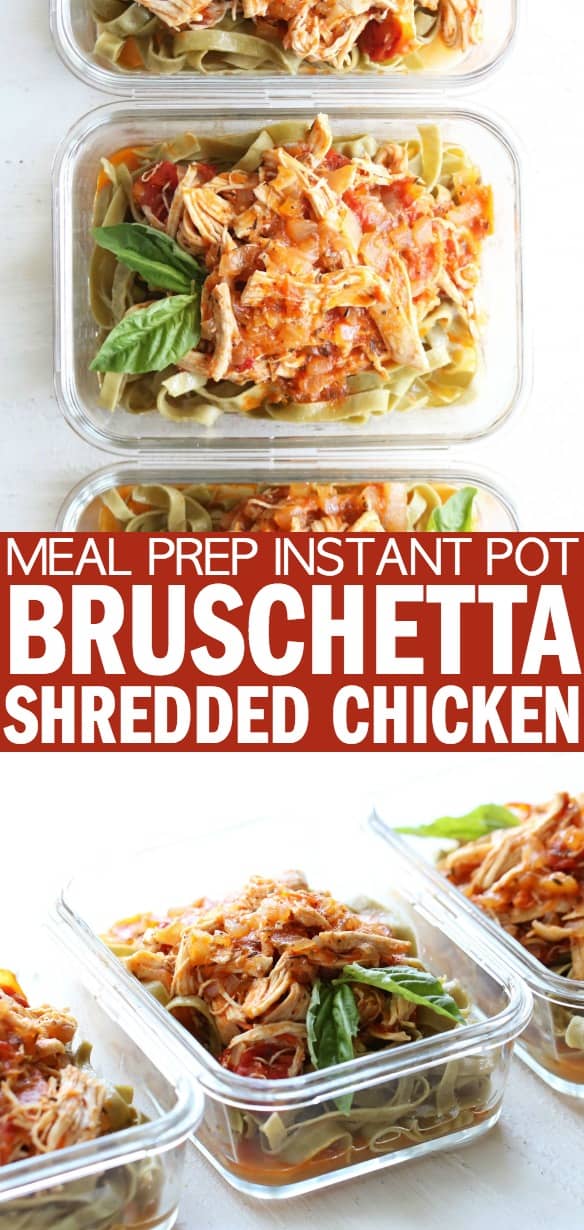 I'm so excited to share this Meal Prep Instant Pot Bruschetta Shredded Chicken with you!! It makes for a perfect gluten free weeknight dinner, or throw them into meal prep containers for an easy grab and go meal! thetoastedpinenut.com #thetoastedpinenut #mealprep #instantpot #glutenfree #dinner #weeknight #meal #family #dairyfree #shredded #chicken