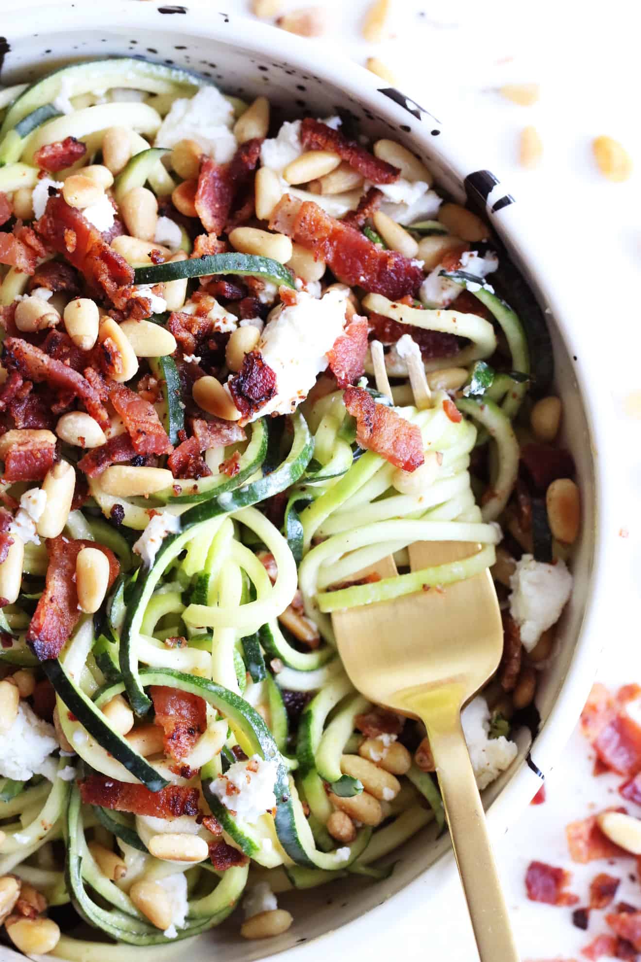 Mustard Bacon Goat Cheese Zoodles