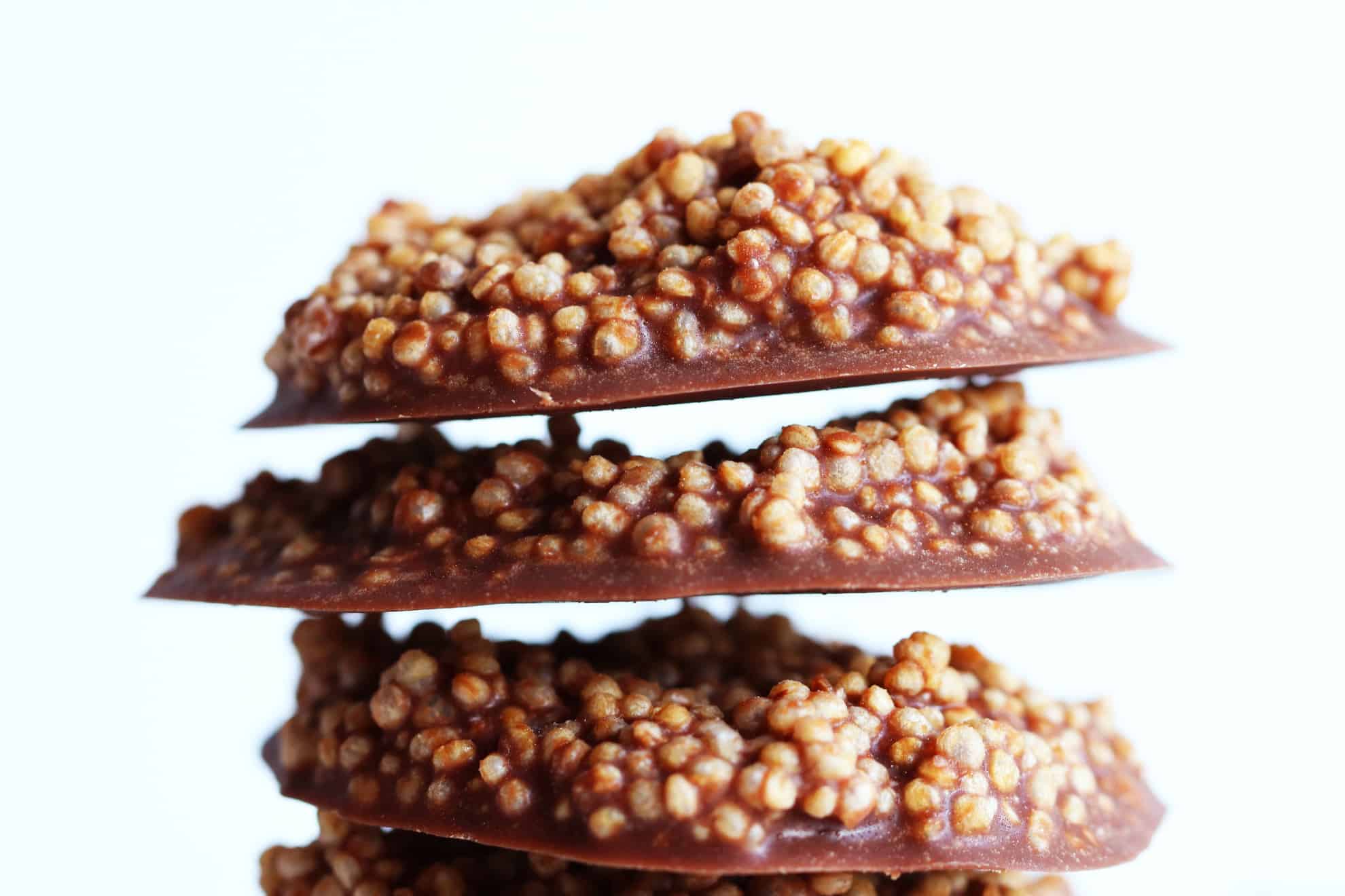 close up image of a stack of Chocolate Quinoa Crisps