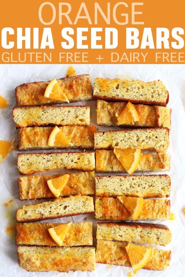You'll love these Orange Chia Seed Bars They're perfect for breakfast or an afternoon snack. Plus, they're low carb, gluten free, and dairy free! thetoastedpinenut.com #thetoastedpinenut #orange #chiaseed #baking #bakedgoods #bars #glutenfree #dairyfree #snack #dessert #breakfast #lowcarb