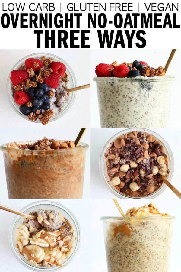 These oat-free Overnight No-Oats are the perfect breakfast to meal prep on Sunday night! They're dairy free, gluten free, and the flavors are customizable! thetoastedpinenut.com #thetoastedpinenut #overnightoats #oatmeal #chiapudding #mealprep #breakfast #glutenfree #dairyfree #vegan