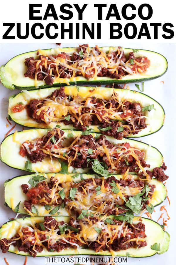 This recipe for 30 minute Taco Zucchini Boats are the perfect weeknight meal! They're gluten free, low carb, and so simple to make for dinner! thetoastedpinenut.com #thetoastedpinenut #tacos #zucchiniboats #stuffedzucchini #glutenfree #lowcarb #keto #dinner #weeknightmeal #easyrecipe