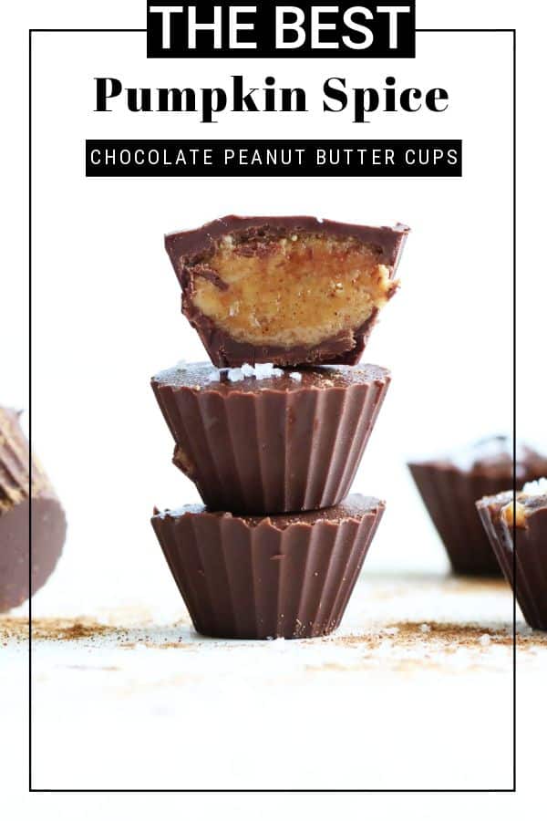 Pumpkin Spice Chocolate Peanut Butter Cups are the perfect treat to get you into the fall season! So simple to make, refined sugar free + gluten free! thetoastedpinenut.com #thetoastedpinenut #chocolate #pumpkinspice #peanutbutter #peanutbuttercups #glutenfree #refinedsugarfree #sugarfree #vegan #dairyfree #halloween #autumn #fall #recipe #recipes