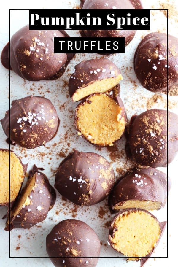 These Pumpkin Spice Truffles are perfect to get you in the autumn spirit! They're so simple to whip together, no bake, vegan, and gluten free! thetoastedpinenut.com #thetoastedpinenut #pumpkinspice #truffles #nobake #vegan #autumn #fall #glutenfree #paleo #dessert #snack
