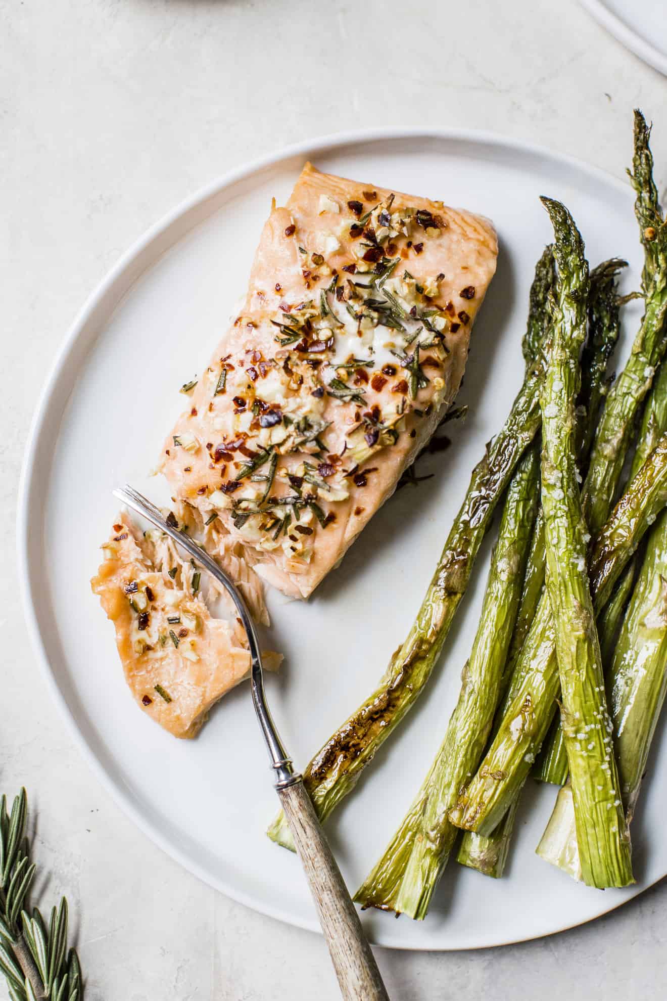 Rosemary Garlic Roasted Salmon + Asparagus