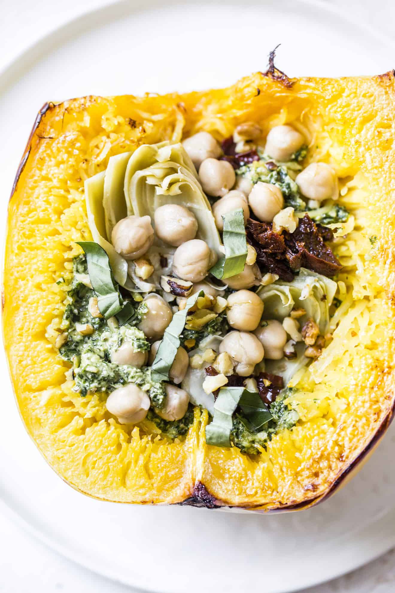 Mediterranean Spaghetti Squash + Kale Walnut Pesto