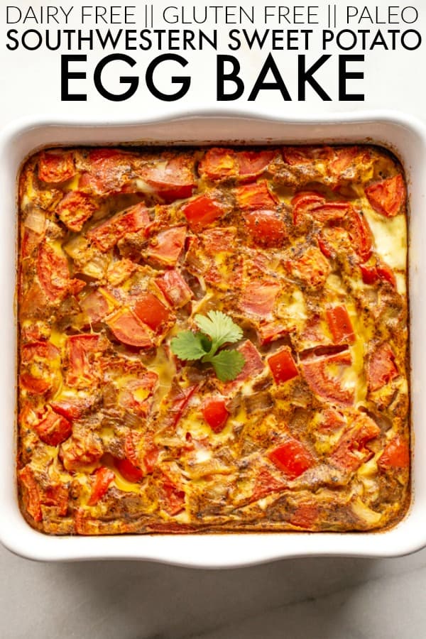 Meal prep this Southwestern Sweet Potato Egg Bake to have a hearty, filling, healthy breakfast for an easy warm up and eat breakfast! thetoastedpinenut.com #thetoastedpinenut #egg #eggs #eggbake #quiche #quicherecipe #crustlessquicherecipe #dairyfreequiche #eggbreakfast #southwestern #sweetpotatoeggbake #sweetpotatoquiche #lowcarbbreakfast #lowcarbeggbreakfast