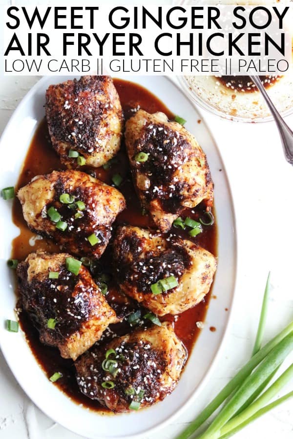Bust out that new air fryer you bought and make this Sweet Ginger Soy Air Fryer Chicken! It's incredibly juicy, and tender with the most delicious glaze! thetoastedpinenut.com #thetoastedpinenut #airfryer #airfryerrecipes #airfryerchicken #howto #friedchicken #healthyfriedchicken #lowcarb #lowcarbrecipe #lowcarbchicken #chicken #chickenrecipe #chickendinner