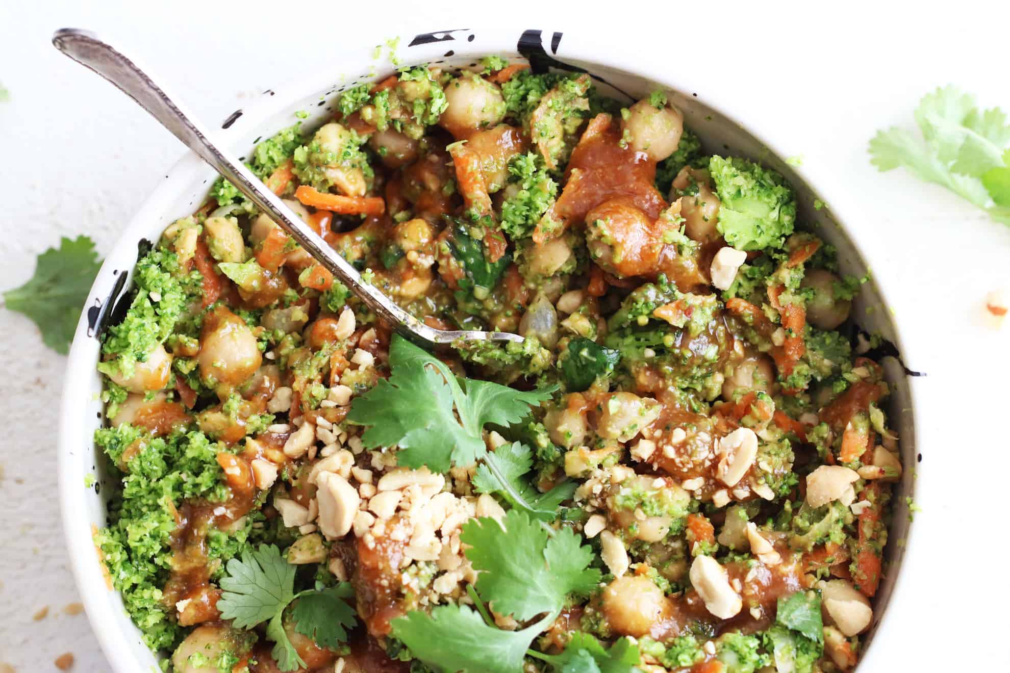 Broccoli Chickpea Salad + Peanut Dressing