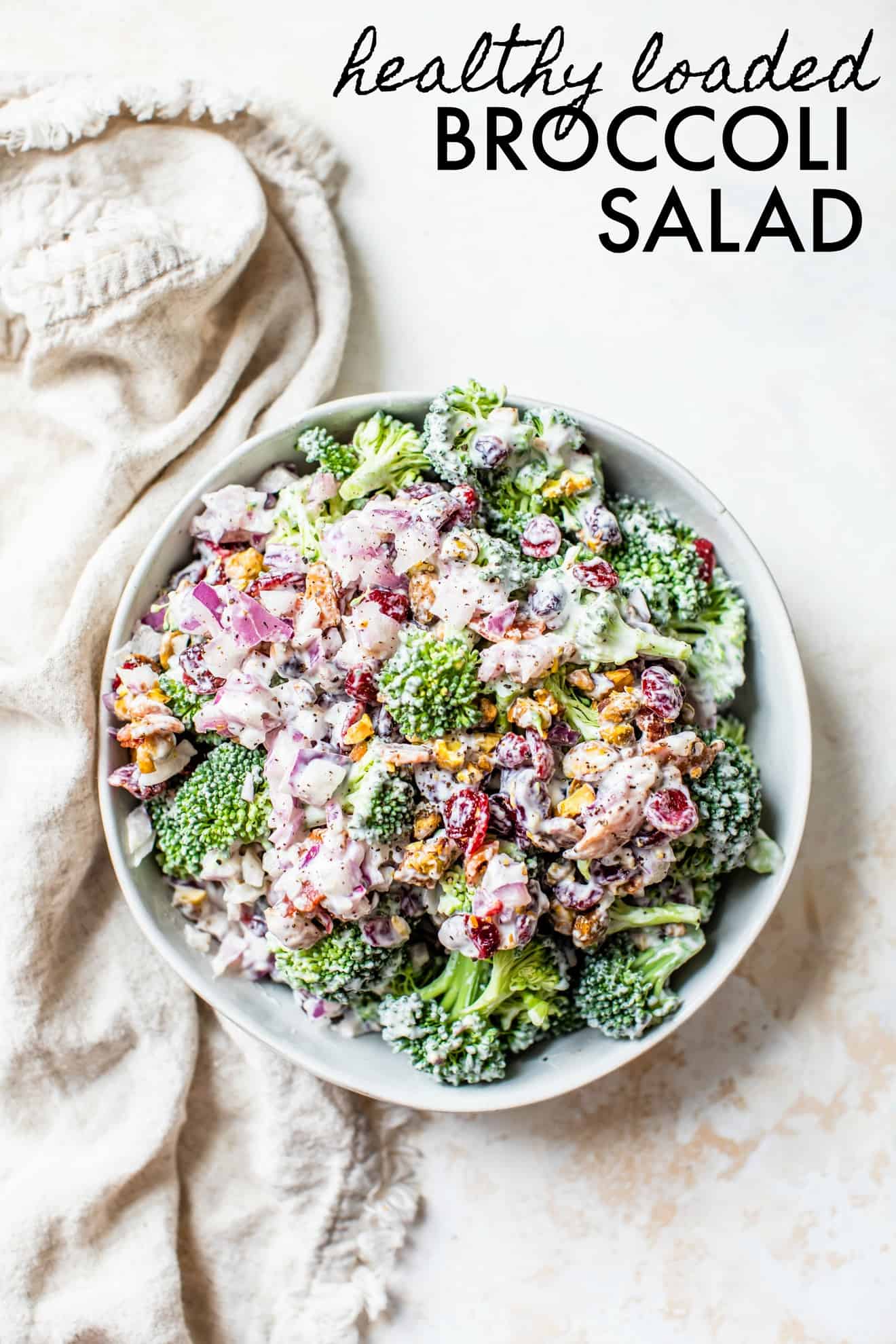 This simple 10 minute Healthy Broccoli Salad is so easy to whip together for your summer barbecue or potluck and is loaded with flavor!! thetoastedpinenut.com #thetoastedpinenut #healthy #broccoli #salad #summer #easy #recipe #glutenfree #sidedish