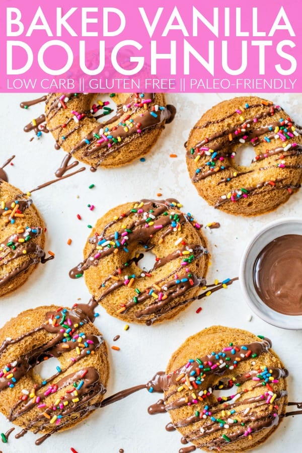 The BEST baked vanilla donuts you've ever tried!! They're gluten free, paleo friendly, and bound to be your new favorite weekend treat! thetoastedpinenut.com #thetoastedpinenut #bakedvanilladonuts #bakeddonuts #donutrecipes #dougnutrecipe #glutenfreedonuts #glutenfreedoughnuts #paleodonuts