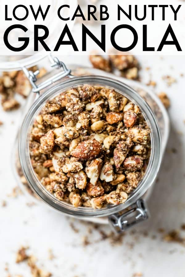 You'll love this homemade Low Carb Nutty Granola! It's so easy to customize and use your favorite nuts and seeds! It's gluten free and paleo-friendly! thetoastedpinenut.com #thetoastedpinenut #lowcarb #granola #lowcarbgranola #glutenfreegranola #healthygranola #lowcarbsnack #lowcarbbreakfast #glutenfreesnack #glutenfreebreakfast #homemadegranola #homemade #diy #diygranola #howto #howtomake #howtomakegranola