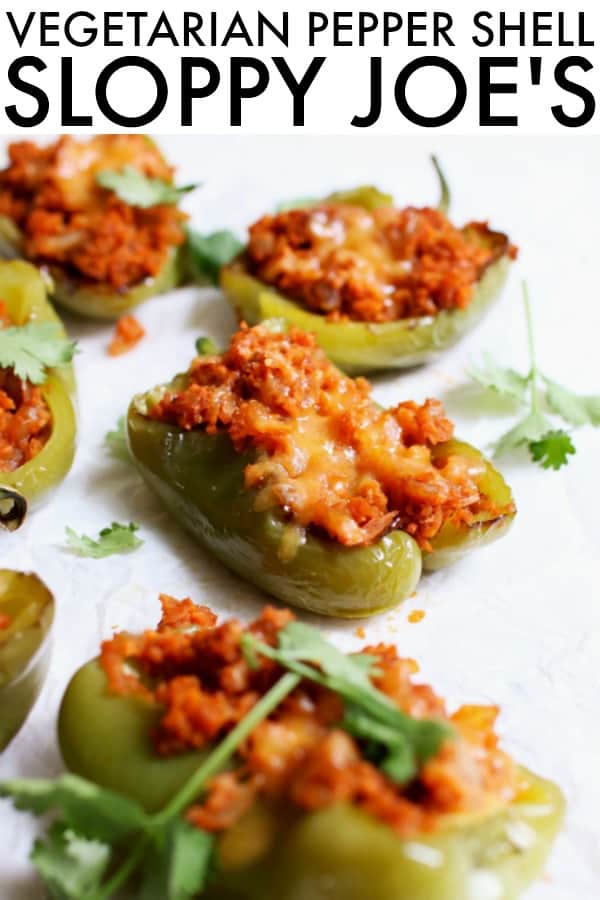 These Vegetarian Sloppy Joe Stuffed Peppers are the perfect meat free and gluten free dinner! Perfect for meal prep or #meatlessmonday! thetoastedpinenut.com #thetoastedpinenut #sloppyjoes #sloppyjoerecipe #vegetarian #meatfree #meatless #glutenfree