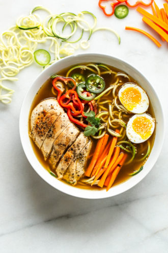 One Pot Chicken Ramen Bowl + Zoodles - The Toasted Pine Nut