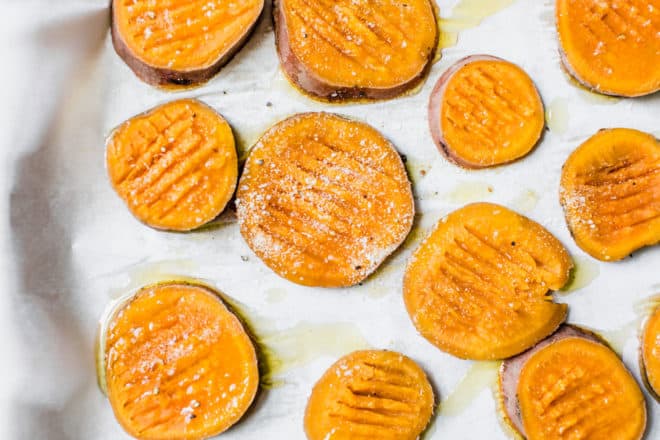 Smashed Sweet Potatoes + Beet Garlic Aioli - The Toasted Pine Nut